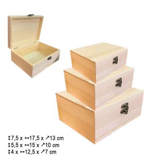 Σετ 3 ξύλινα αλουστράριστα κουτιά με στρογγυλεμένες γωνίες 20601252